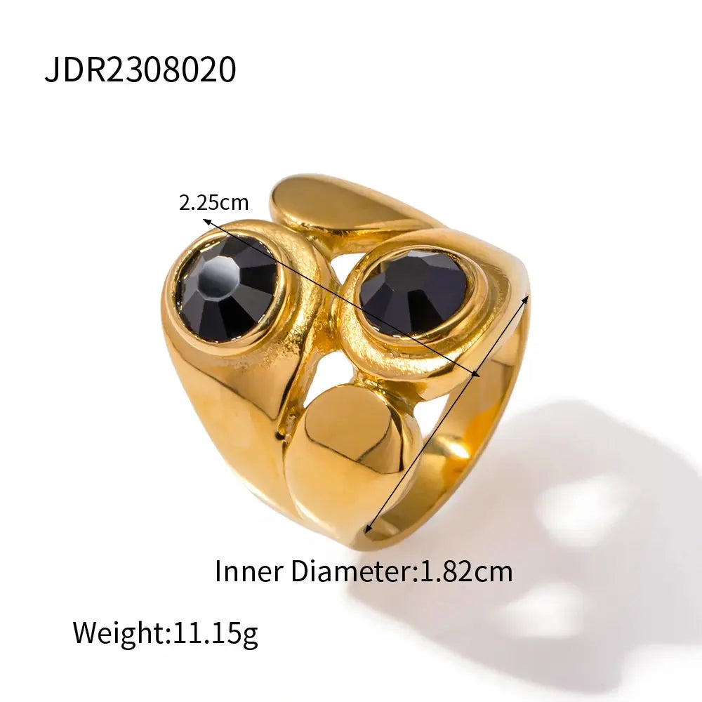 18K Gold Plated Light Luxury Stainless Steel Asymmetric Design Inlaid Zircon Ring For Women Finger Jewelry collares para mujer Yinkus Jewellery  