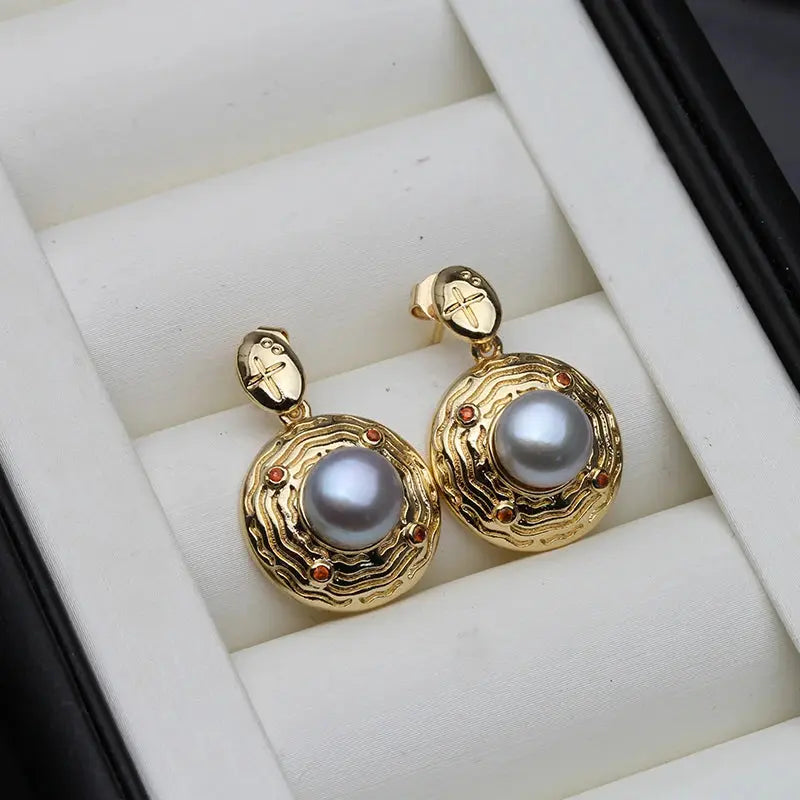 2024 Freshwater Big Pearl Earrings For Women,Trend Natural Pearl Dangle Earrings White Black Yinkus Jewellery  