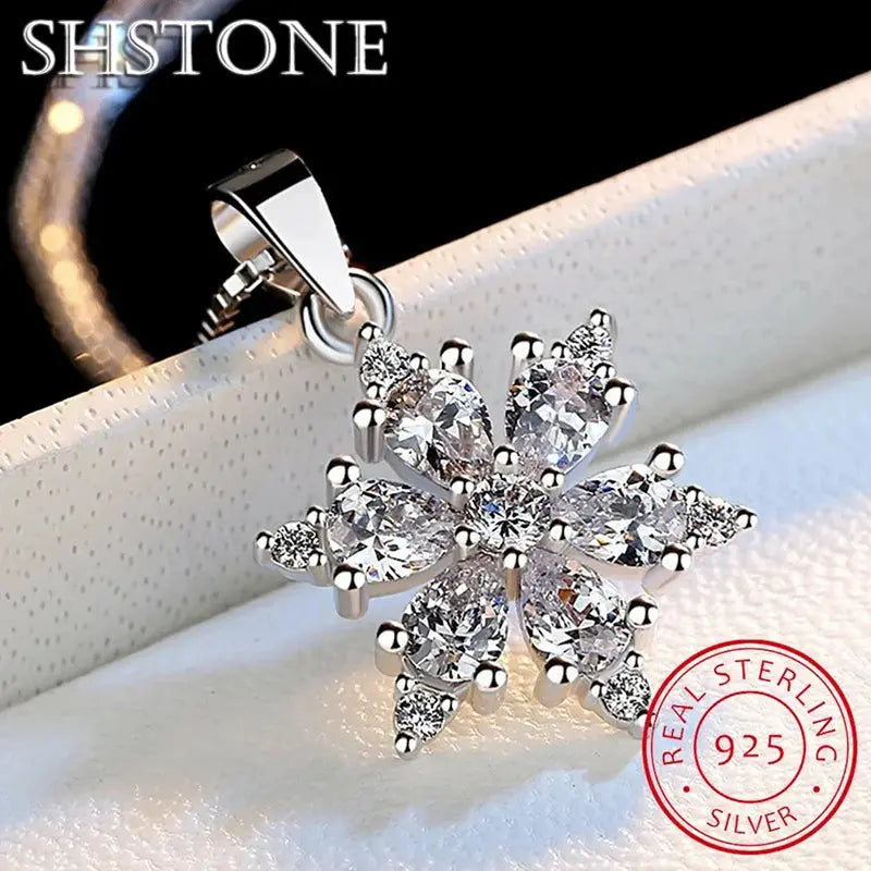 925 Sterling Silver Zircon Snowflake Pendant - Yinkus Jewellery