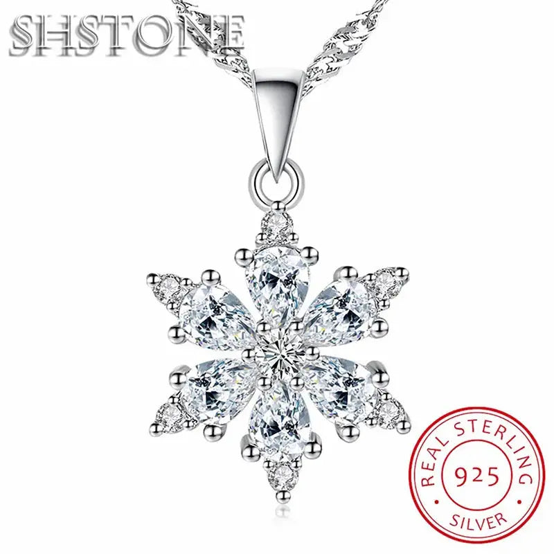 925 Sterling Silver Zircon Snowflake Pendant - Yinkus Jewellery