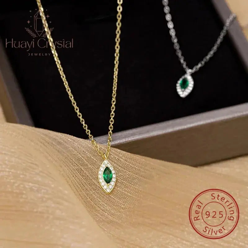 925 sterling silver plated 14K gold emerald necklace - Yinkus Jewellery