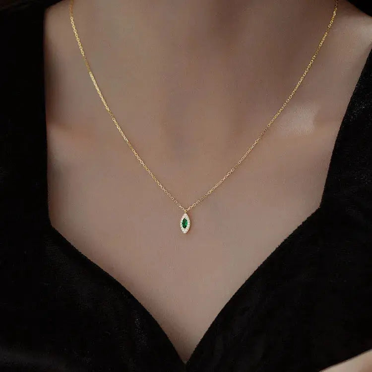 925 sterling silver plated 14K gold emerald necklace - Yinkus Jewellery