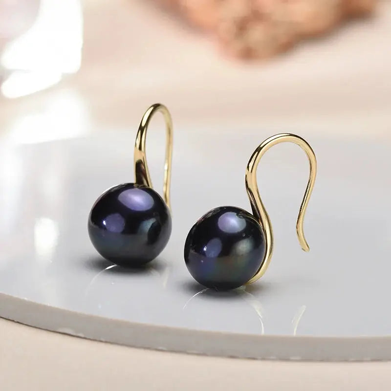 Big 9-10mm Black Natural Freshwater Pearl Earrings for Women Girl Gift, 925 Sterling Silver Jewelry Pearl Earrings New Arrival Yinkus Jewellery  