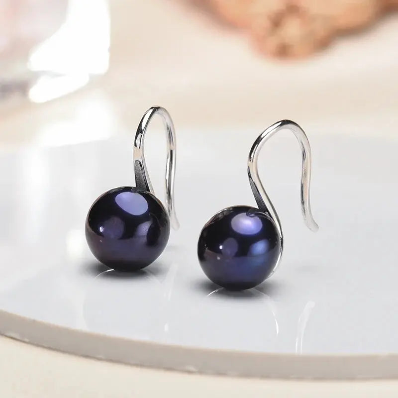 Big 9-10mm Black Natural Freshwater Pearl Earrings for Women Girl Gift, 925 Sterling Silver Jewelry Pearl Earrings New Arrival Yinkus Jewellery  