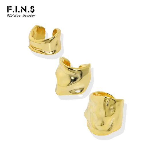 F.I.N.S 1PC Minimalist Irregular 100% S925 Sterling Silver Ear Clip No Pierced Convex Surface Wide Earcuff Catilage Jewelry Yinkus Jewellery  