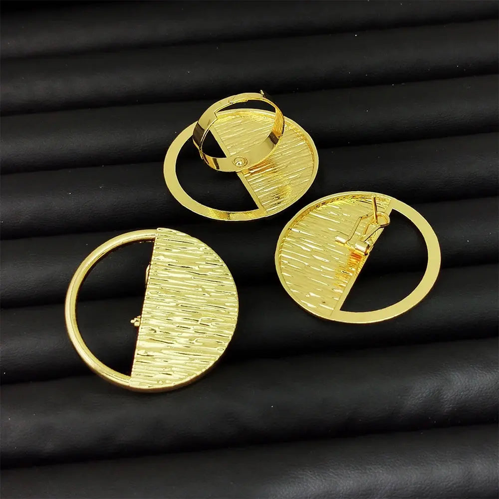 Luxury Dubai Gold Plated Earrings and Ring Jewelry Set Weddings Bridal Gifts Golden Color Hoop Earrings and Finger Ring Set Yinkus Jewellery  