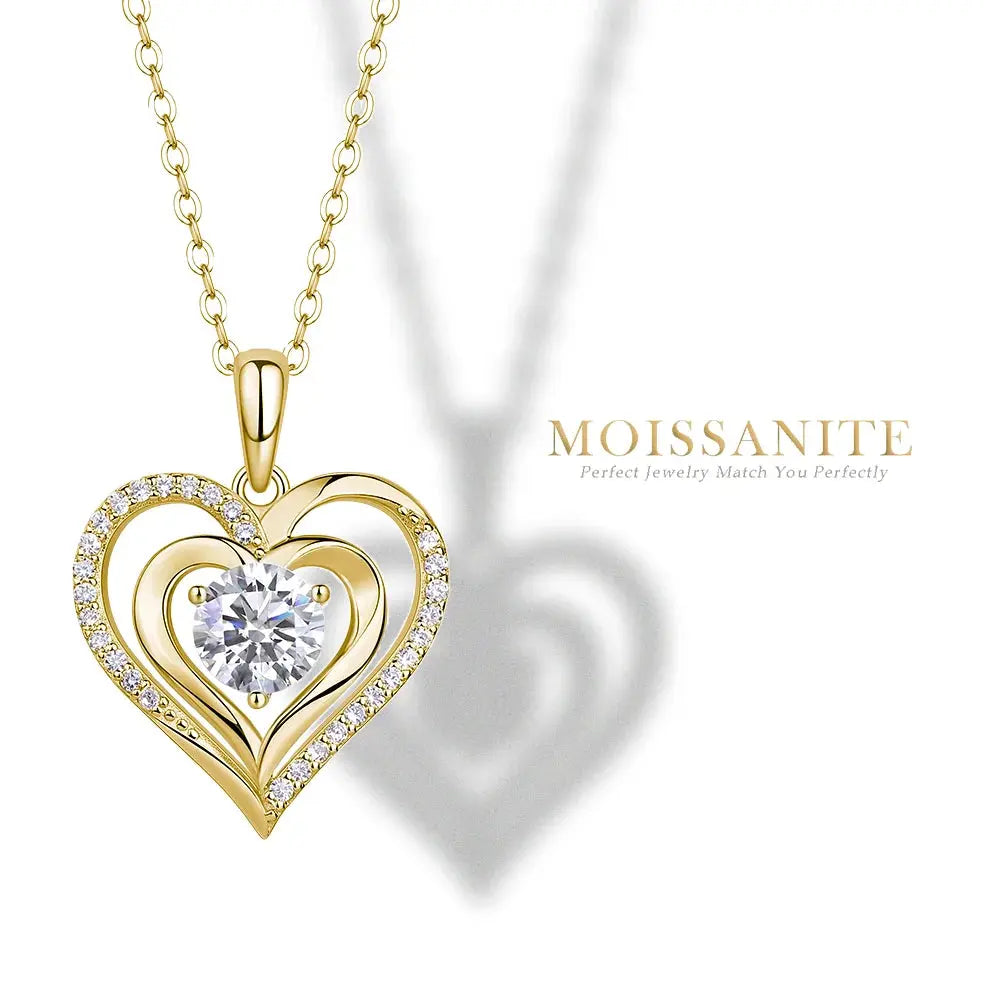 Moissanite Heart Pendant Necklace Gold-Plated - Yinkus Jewellery