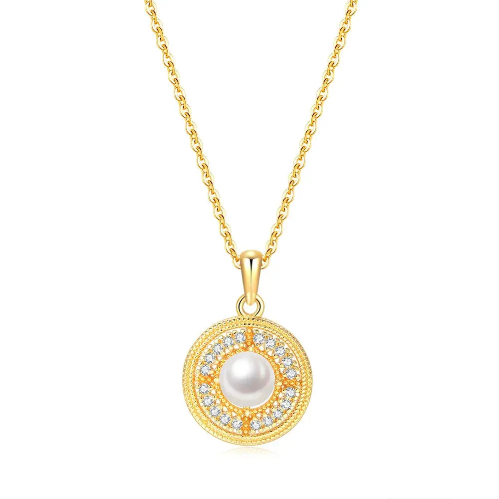 Pearl Pendant Necklace 925 Sterling Silver  14K Gold Plated - Yinkus Jewellery