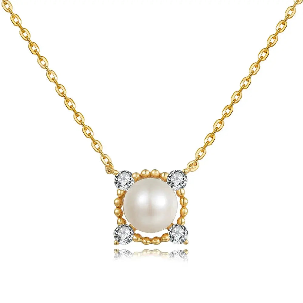 Pearl Pendant Necklace 925 Sterling Silver  14K Gold Plated - Yinkus Jewellery