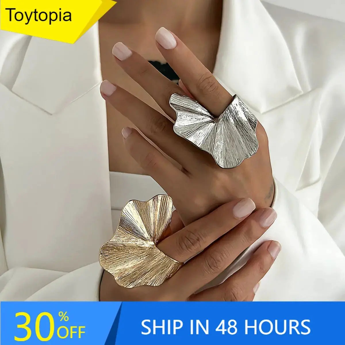 Personality Ginkgo Leaf Ring for Women Men Fashiontrend Classic Metal Pleated Leaf Fan-Shaped Finger Ring Punk Party Jewelry Yinkus Jewellery  