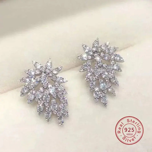 Rhinestone 925 Sterling SIlver Statement Earrings 2021 Geometric Big Leaf Feather Stud Earrings For Women Crystal Wedding Gift Yinkus Jewellery  