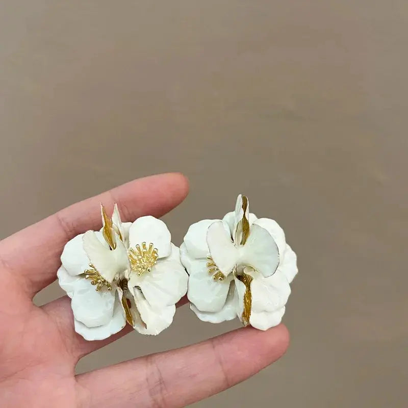 Unique Big Flower Stud Earrings Exaggerate Red Flowers Earrings Korean Style Exquisite White Camellia Earring Statement Jewelry - Yinkus Jewellery