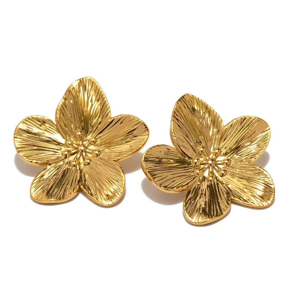 Yupsk Matte Texture Metal Flower Earring for Women French Retro Gold Color Five-leaf Flowers Fashion Party Jewelry Yinkus Jewellery  