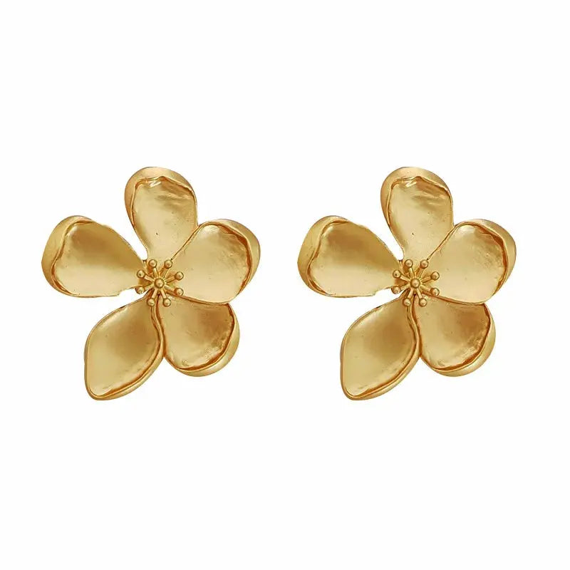 Yupsk Matte Texture Metal Flower Earring for Women French Retro Gold Color Five-leaf Flowers Fashion Party Jewelry Yinkus Jewellery  